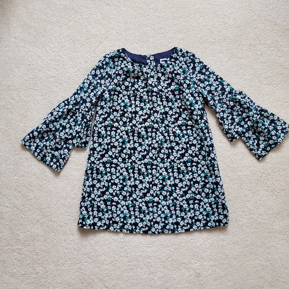 Janie and Jack Girls Navy with White Flowers Ruffle Sleeve Dress sz3
